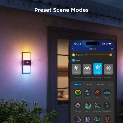 Govee - LED RGBIC Prigušiva spoljna zidna lampa sa senzorom LED/230V IP65 2700-6500K Wi-Fi