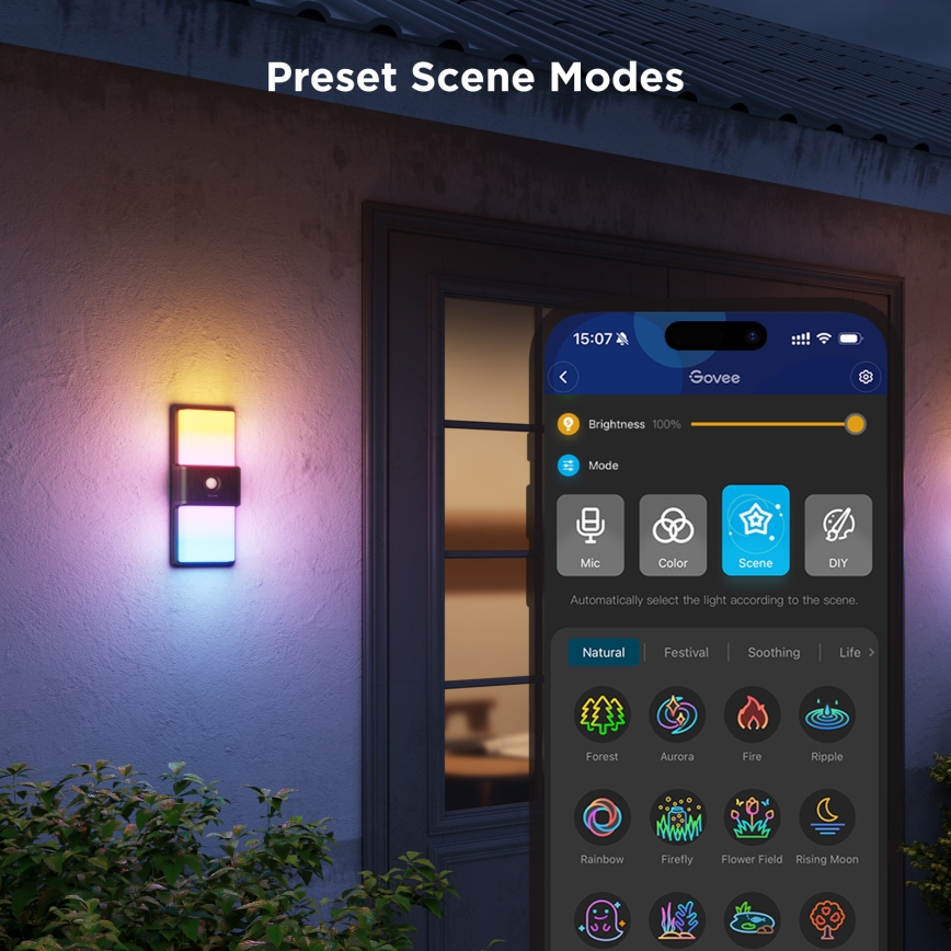 Govee - LED RGBIC Prigušiva spoljna zidna lampa sa senzorom LED/230V IP65 2700-6500K Wi-Fi