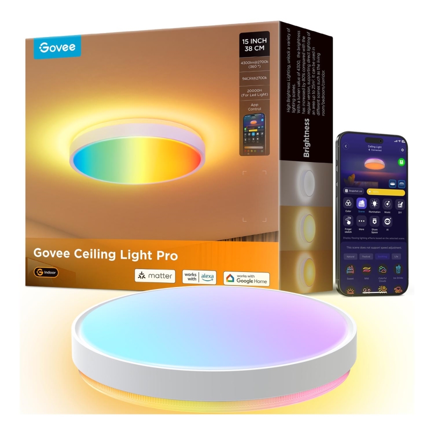 Govee - LED RGBIC Prigušiva plafonjera LED/49W/230V 2700-6500K Wi-Fi