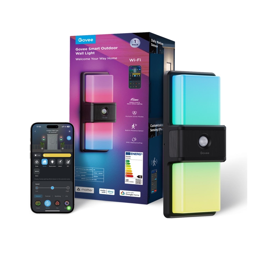 Govee - LED RGBIC Prigušiva spoljna zidna lampa sa senzorom LED/230V IP65 2700-6500K Wi-Fi