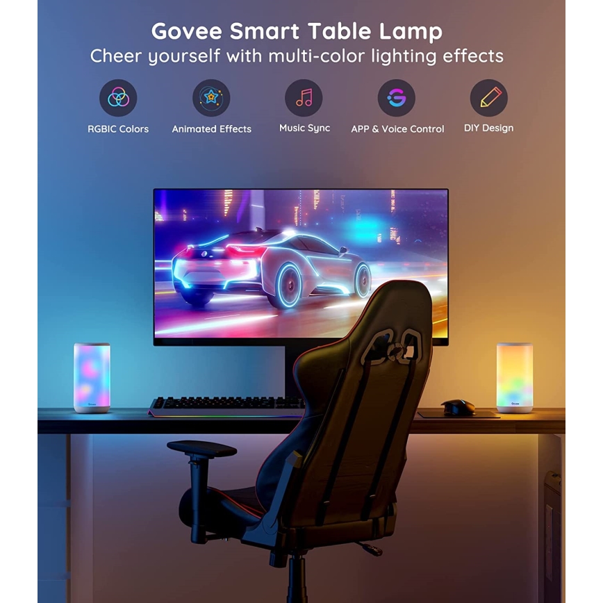 Govee - LED RGBIC Prigušiva stona lampa AURA 2 2200-6500K Wi-Fi Matter