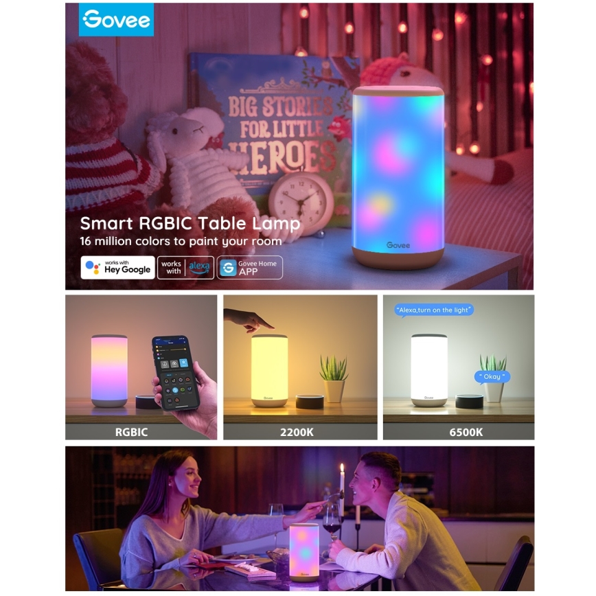 Govee - LED RGBIC Prigušiva stona lampa AURA 2 2200-6500K Wi-Fi Matter