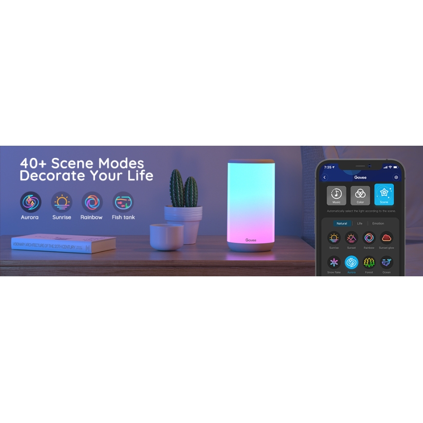 Govee - LED RGBIC Prigušiva stona lampa AURA 2 2200-6500K Wi-Fi Matter