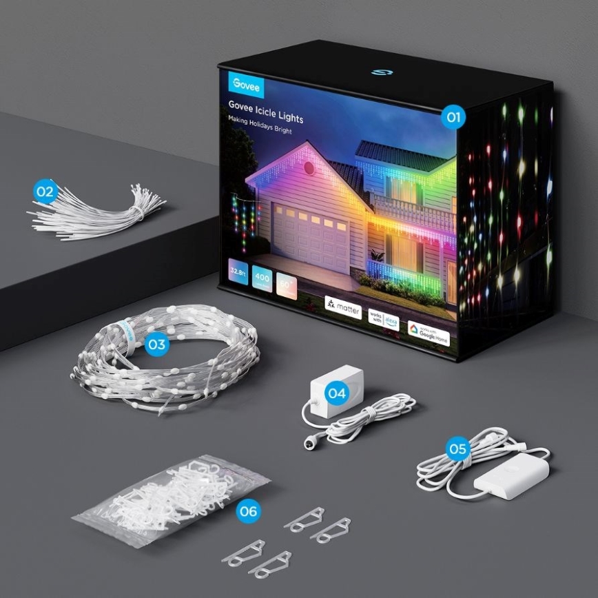 Govee - LED RGBIC Spoljašnji lanac Smart stalaktiti 10m Wi-Fi Matter IP65