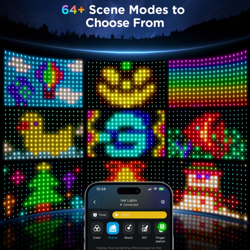 Govee - LED RGBIC Spoljna svetlosna mreža 143x85cm Wi-Fi Matter IP65