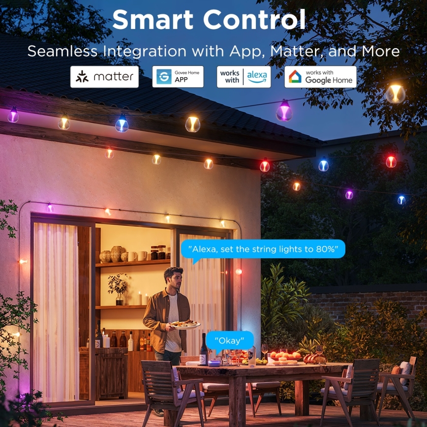 Govee - LED RGBICW Prigušivi spoljni dekorativni lanac LED/24W/230V IP67 2700-6500K Wi-Fi