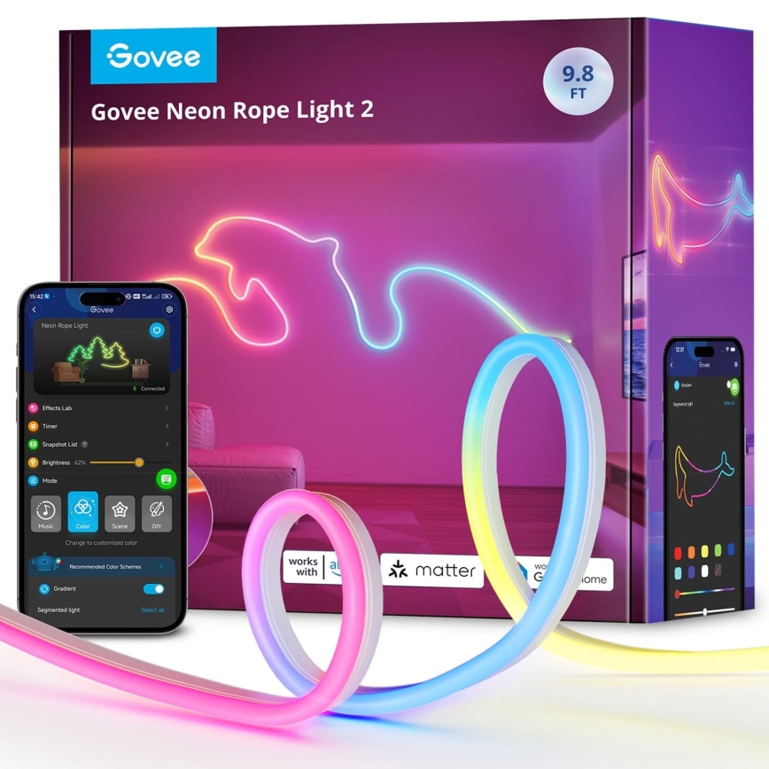 Govee - Neon 2 MATTER fleksibilna LED TRAKA 3m RGBIC Wi-Fi IP67