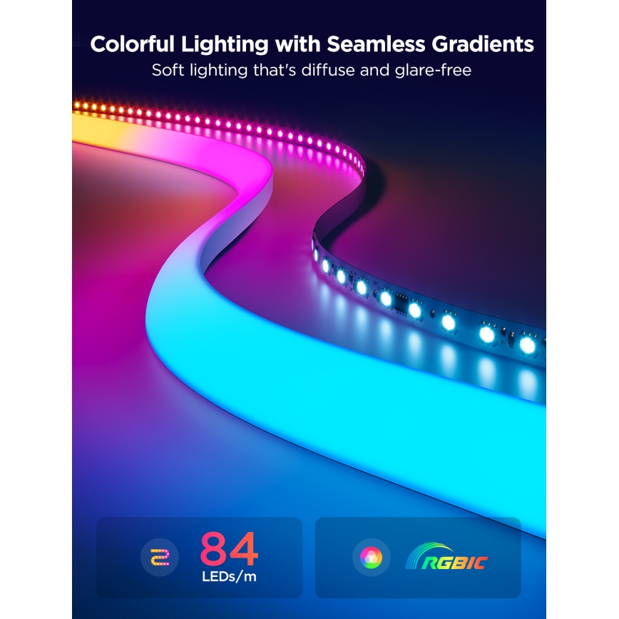 Govee - Neon MATTER LED ugaona lajsna 5m RGBIC Wi-Fi