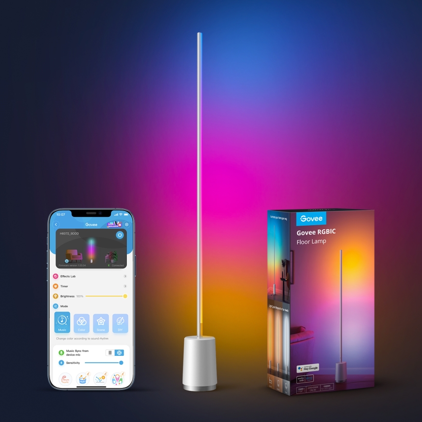 Govee - LED Prigušiva podna lampa Lyra Smart RGBICWW 2200-6500K Wi-Fi + Daljinski upravljač