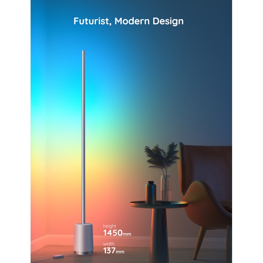 Govee - LED Prigušiva podna lampa Lyra Smart RGBICWW 2200-6500K Wi-Fi + Daljinski upravljač