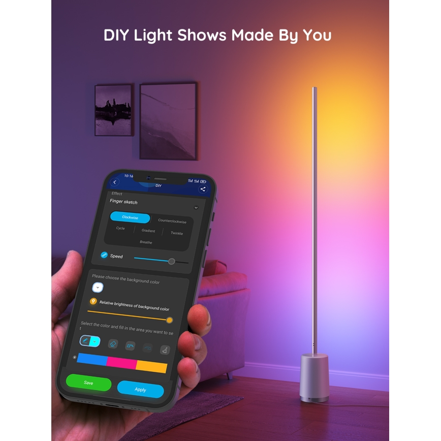 Govee - LED Prigušiva podna lampa Lyra Smart RGBICWW 2200-6500K Wi-Fi + Daljinski upravljač
