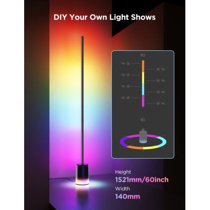 Govee - LED Prigušiva podna lampa Smart MATTER LED RGBICWW 2200-6500K Wi-Fi + Daljinski upravljač