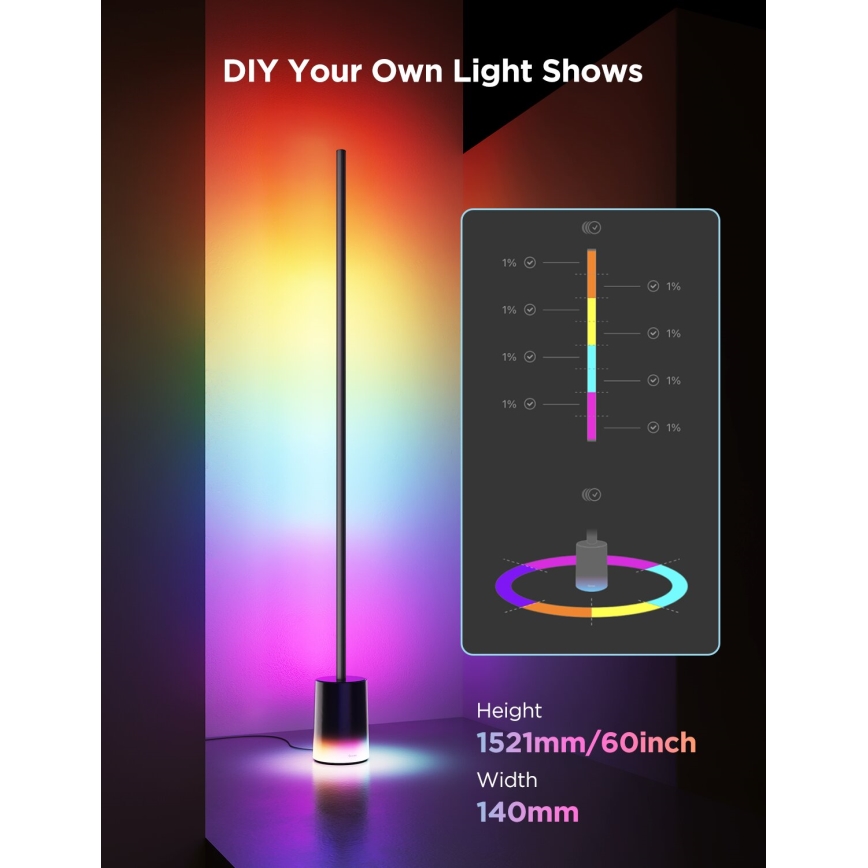 Govee - LED Prigušiva podna lampa Smart MATTER LED RGBICWW 2200-6500K Wi-Fi + Daljinski upravljač