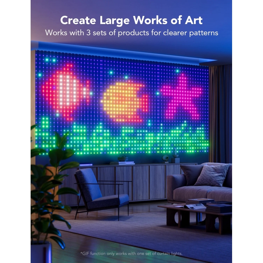 Govee - RGBIC LED zavesa, 520 LED, 1,5×2 m, Wi‑Fi, IP65