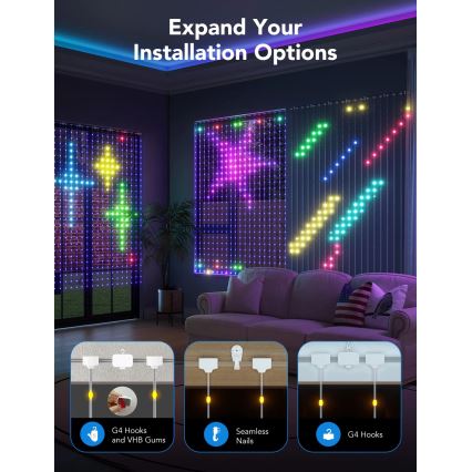 Govee - RGBIC LED zavesa, 520 LED, 1,5×2 m, Wi‑Fi, IP65