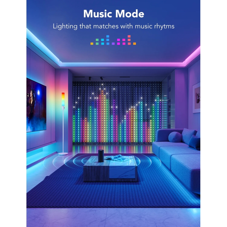 Govee - RGBIC LED zavesa, 520 LED, 1,5×2 m, Wi‑Fi, IP65