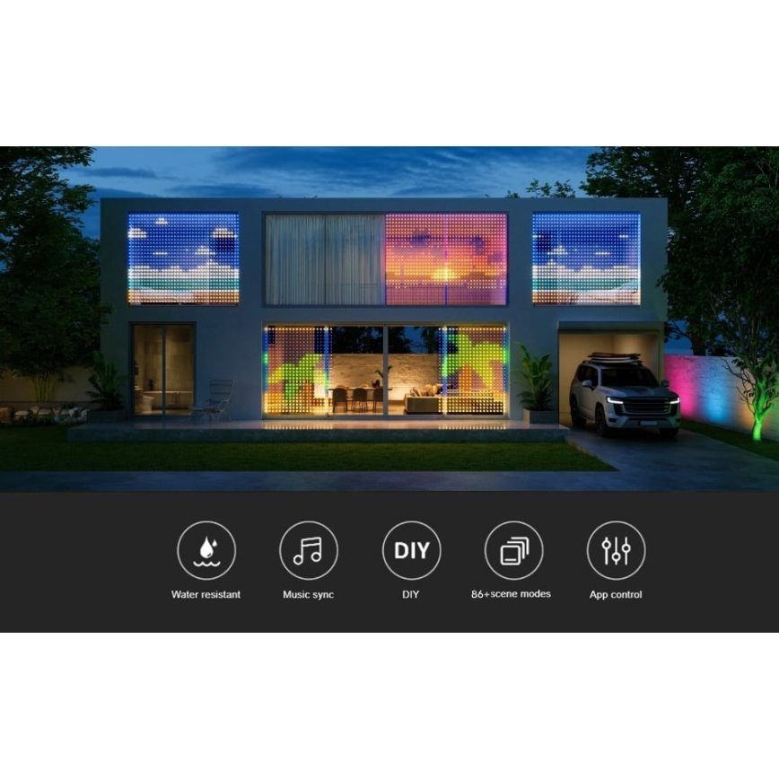 Govee - RGBIC LED zavesa, 520 LED, 1,5×2 m, Wi‑Fi, IP65