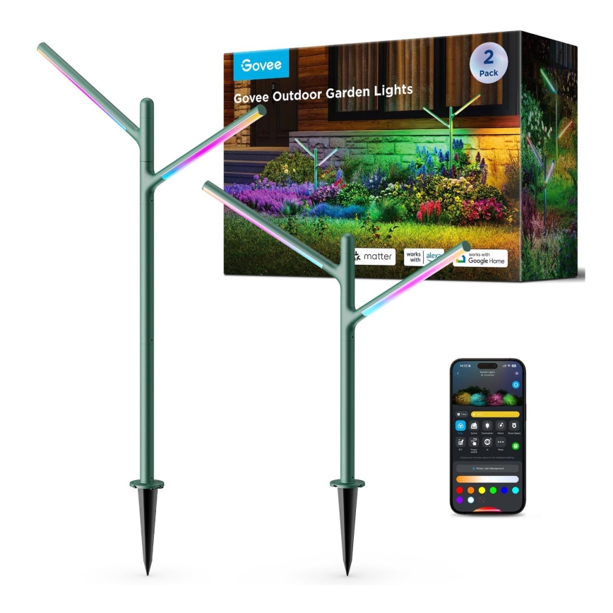 Govee - Set 2x LED RGBICWW Prigušiva vanjska lampa LED/18W/230V IP66 2700-6500K Wi-Fi