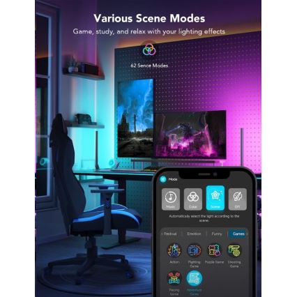 Govee - Set 2x Smart Gaming Wi-Fi LED RGBIC Paneli + Smart Dual + Daljinski upravljač