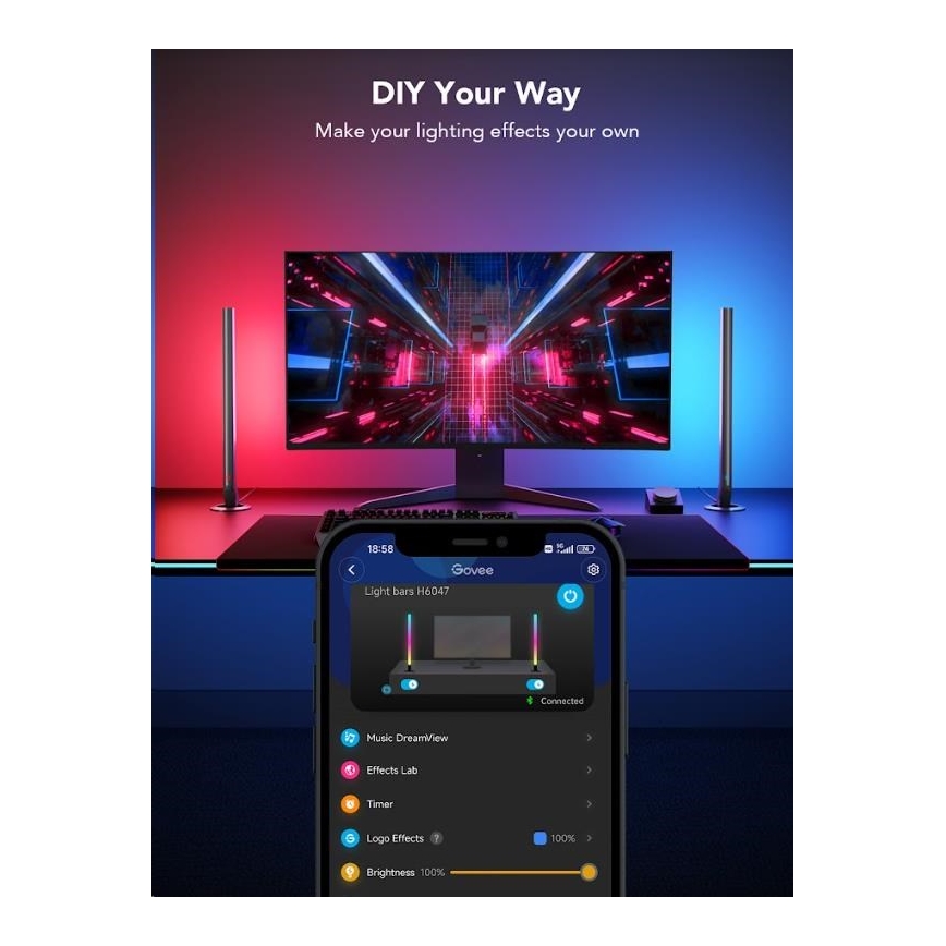 Govee - Set 2x Smart Gaming Wi-Fi LED RGBIC Paneli + Smart Dual + Daljinski upravljač