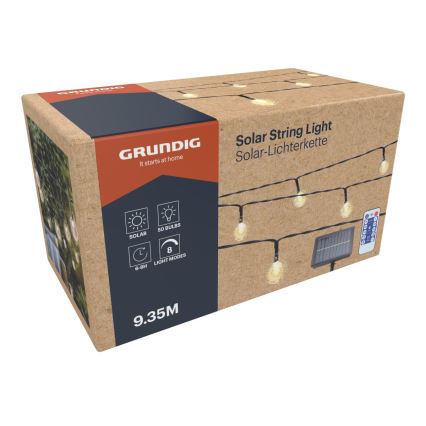 Grundig - LED Prigušivi solarni lancem 50xLED/8 funkcije 9,35m IP44 topla bela + Daljinski upravljač