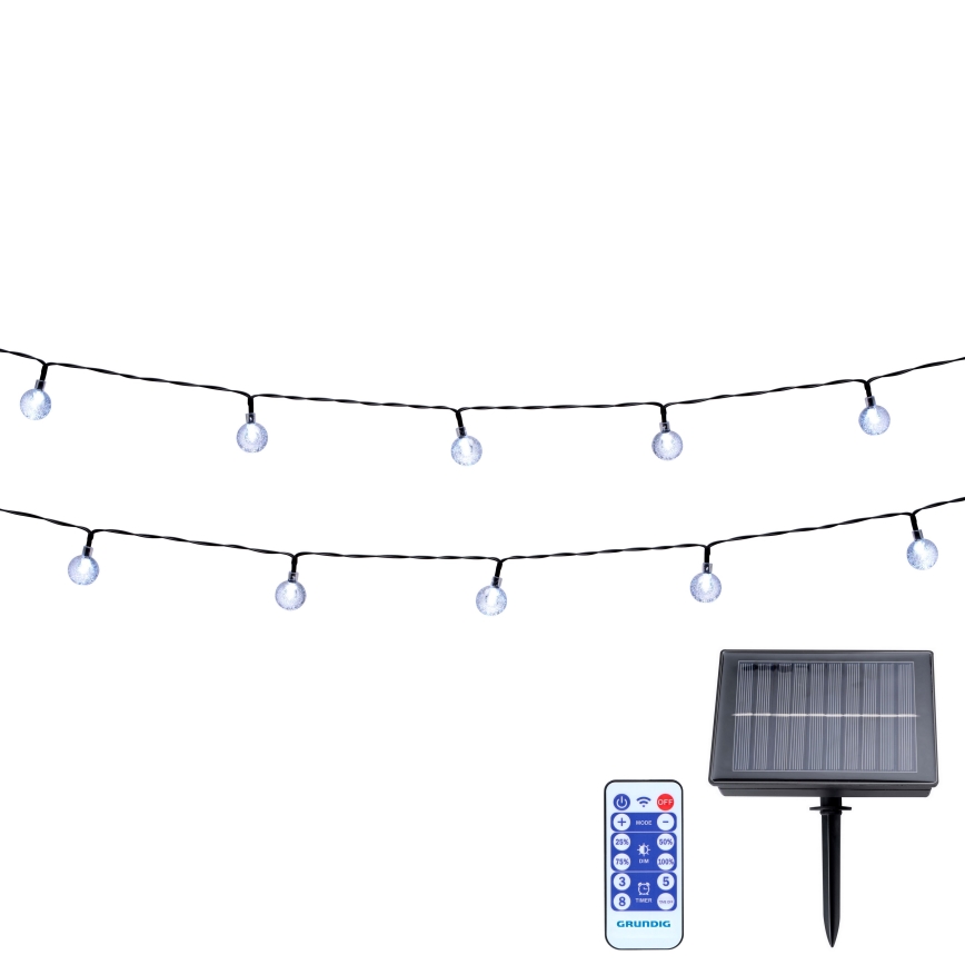 Grundig - LED Prigušivi solarni lancem 50xLED/8 funkcije 9,35m topla bela + Daljinski upravljač
