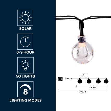 Grundig - LED Solarni lanac 50xLED/8 funkcije 6,9m topla bela