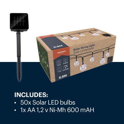 Grundig - LED Solarni lanac 50xLED/8 funkcije 6,9m topla bela