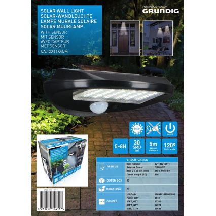 Grundig - Set 2x LED Solarna zidna lampa sa senzorom LED/3,2V