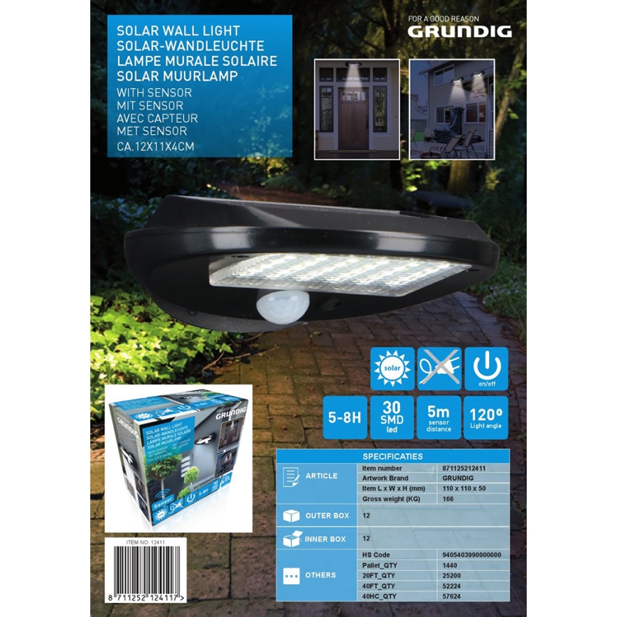 Grundig - Set 2x LED Solarna zidna lampa sa senzorom LED/3,2V