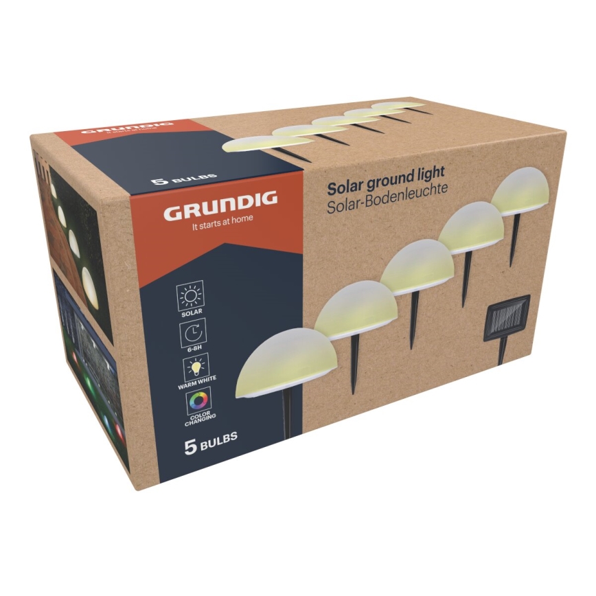 Grundig - Set 5x LED RGBW Solarna lampa LED/3,2V IP44