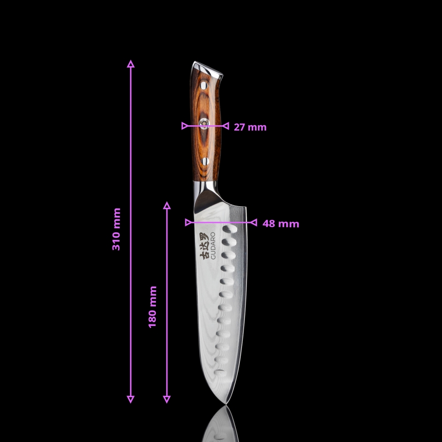 Gudaro - Damaščanski Santoku kuhinjski nož FENG 7,5, 67 slojeva čelika, dužine 18 cm