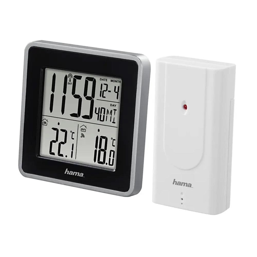 Hama - Meteostanica sa LCD ekranom i budilnikom 2xAA + 2xAA crna/siva