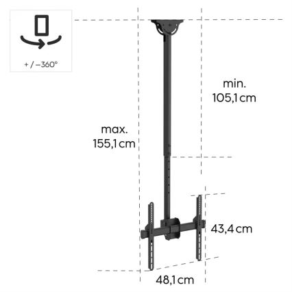 Hama - Stropni nosač za TV okretni 32-65" crna
