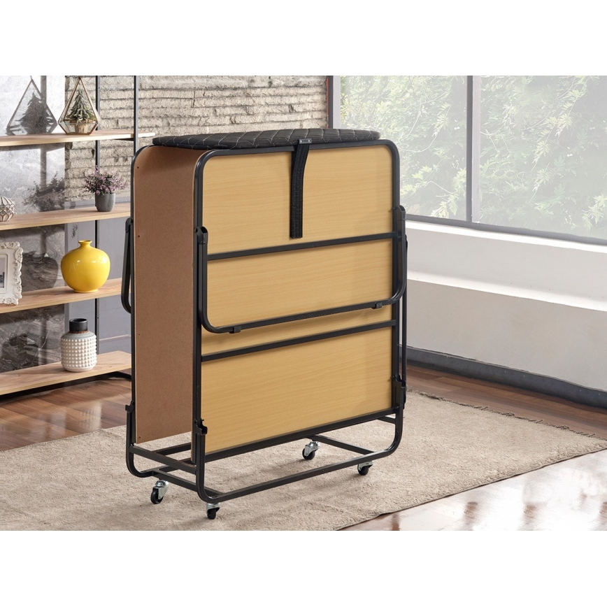 HERON metalni sklopivi jednokrevetni krevet sa dušekom, 90x204 cm, beo