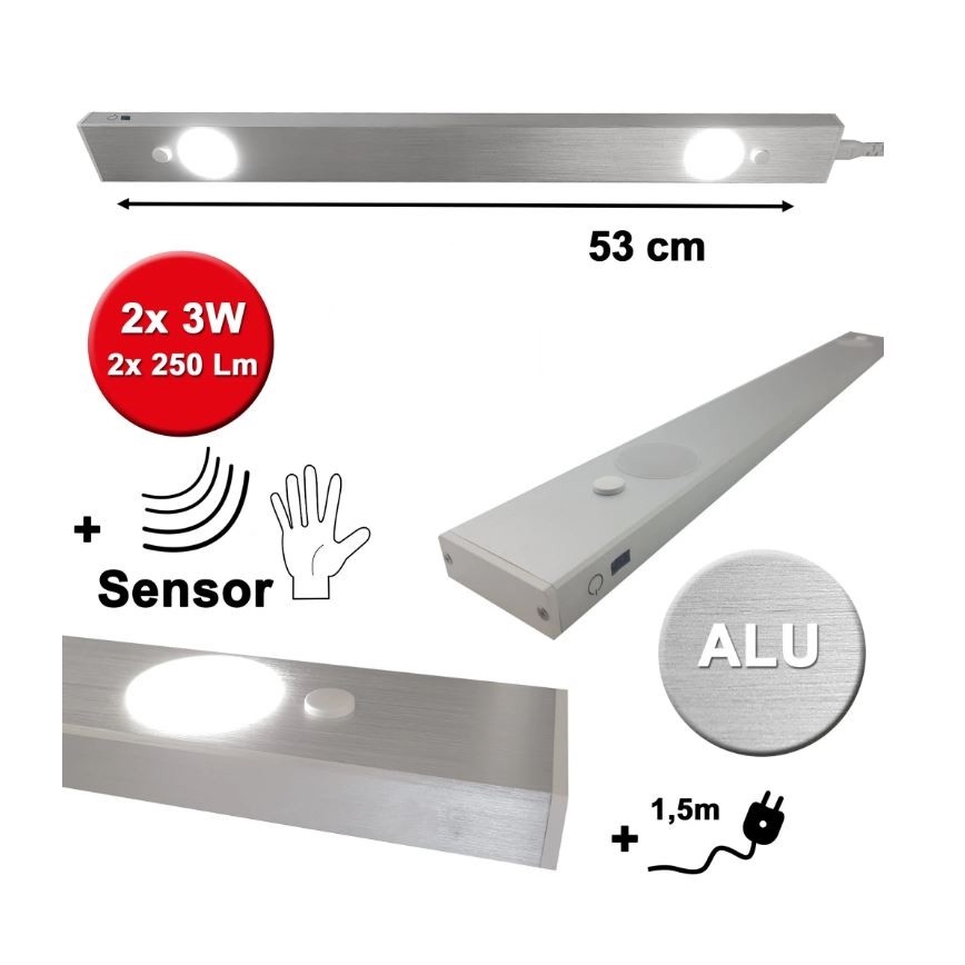 HiLite - LED svetlo za montažu ispod ormarića sa senzorom BERN 2xLED/3W/230V 4000K