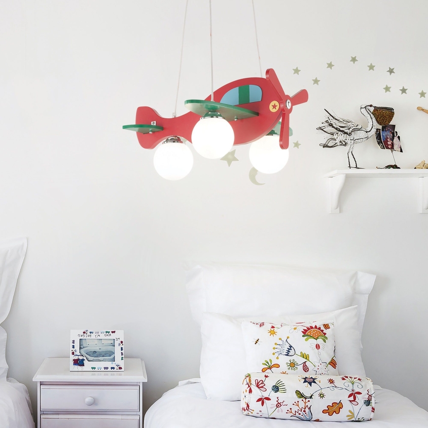 Ideal Lux - Dečiji luster na sajli AVION 3xE27/28W/230V crveno