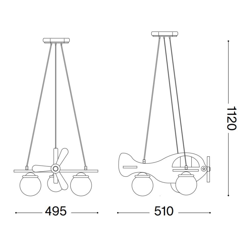 Ideal Lux - Dečiji luster na sajli AVION 3xE27/28W/230V plava