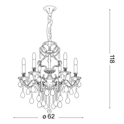Ideal Lux - Kristalni luster na lancu GIOCONDA 6xE14/40W/230V pr. 62 cm zlatna