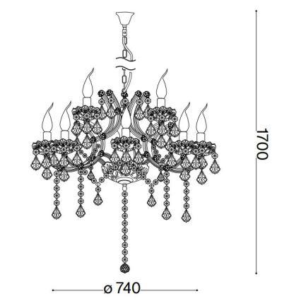 Ideal Lux - Kristalni luster na lancu NAPOLEON 12xE14/40W/230V pr. 74 cm sjajni krom