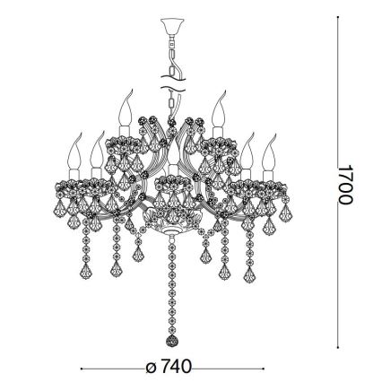Ideal Lux - Kristalni luster na lancu NAPOLEON 12xE14/40W/230V pr. 74 cm zlatna