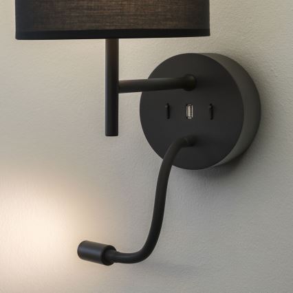 Ideal Lux - LED Fleksibilna lampa sa ugradbom Set UP 1xE27/42W + LED/3W/230V CRI 90 USB crno