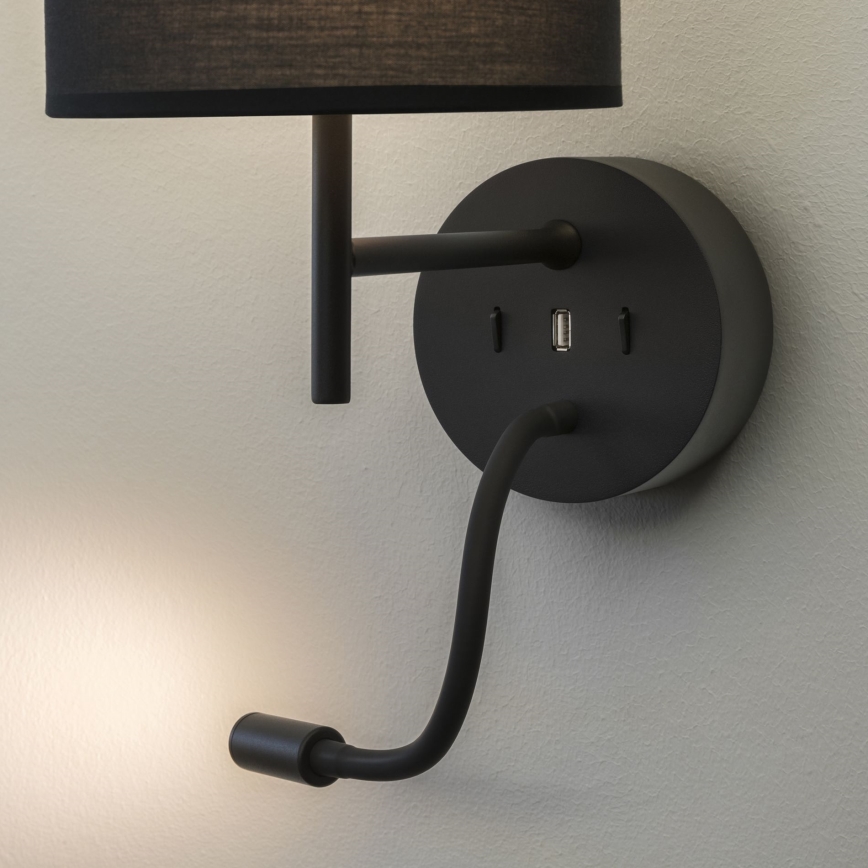 Ideal Lux - LED Fleksibilna lampa sa ugradbom Set UP 1xE27/42W + LED/3W/230V CRI 90 USB crno