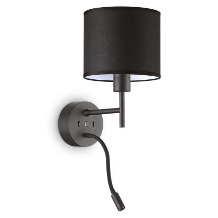 Ideal Lux - LED Fleksibilna lampa sa ugradbom Set UP 1xE27/42W + LED/3W/230V CRI 90 USB crno