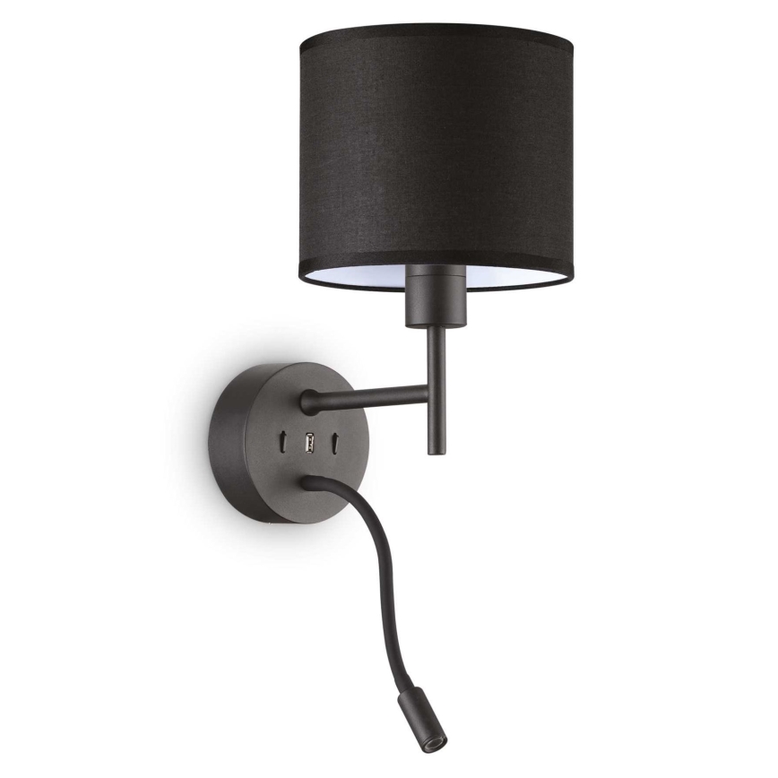 Ideal Lux - LED Fleksibilna lampa sa ugradbom Set UP 1xE27/42W + LED/3W/230V CRI 90 USB crno