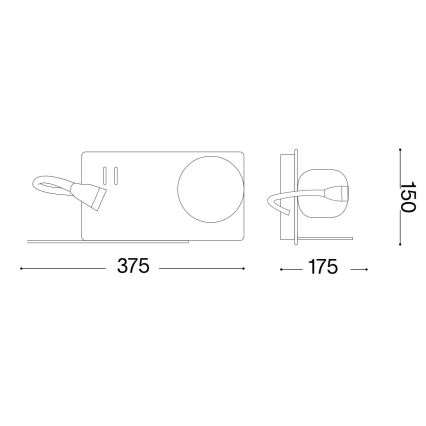 Ideal Lux - LED Zidna lampa sa fleksibilnom lampicom BOOK 1xG9/28W + LED/3W/230V USB crno