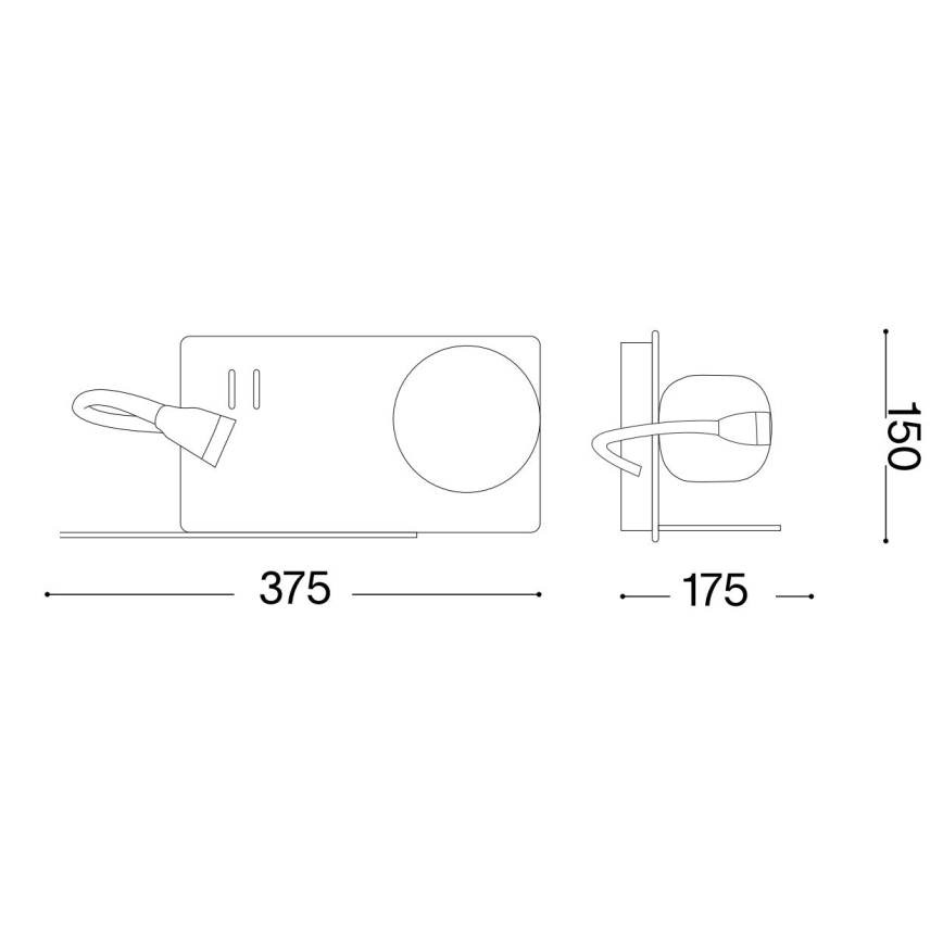 Ideal Lux - LED Zidna lampa sa fleksibilnom lampicom BOOK 1xG9/28W + LED/3W/230V USB crno