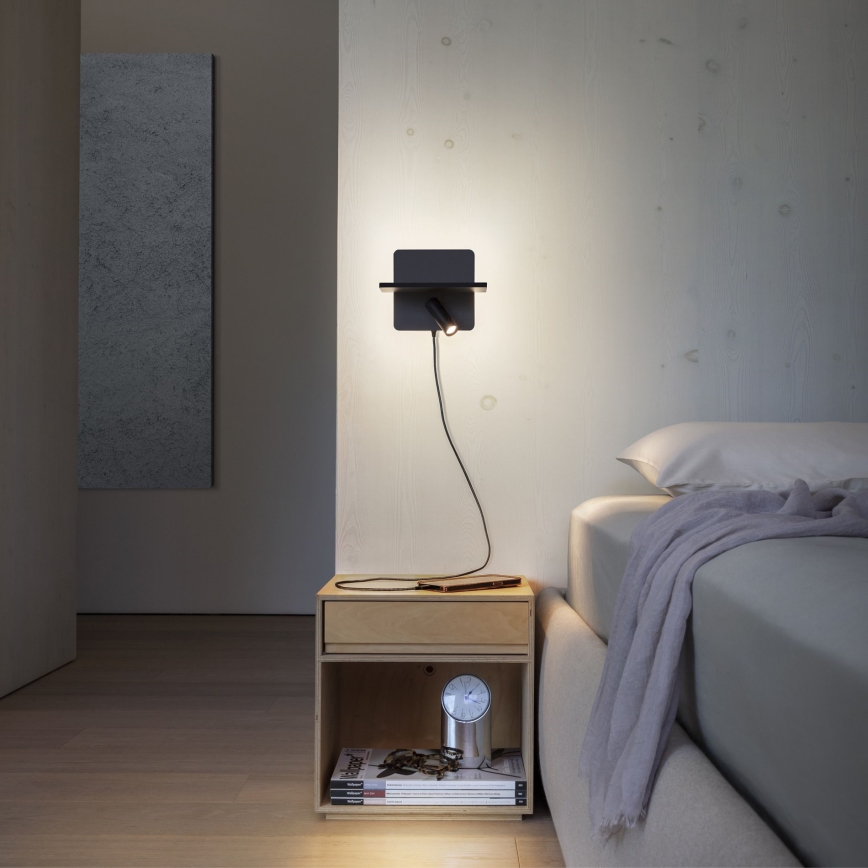 Ideal Lux - LED Zidna reflektorska lampa PIANO LED/11,5W/230V USB crno