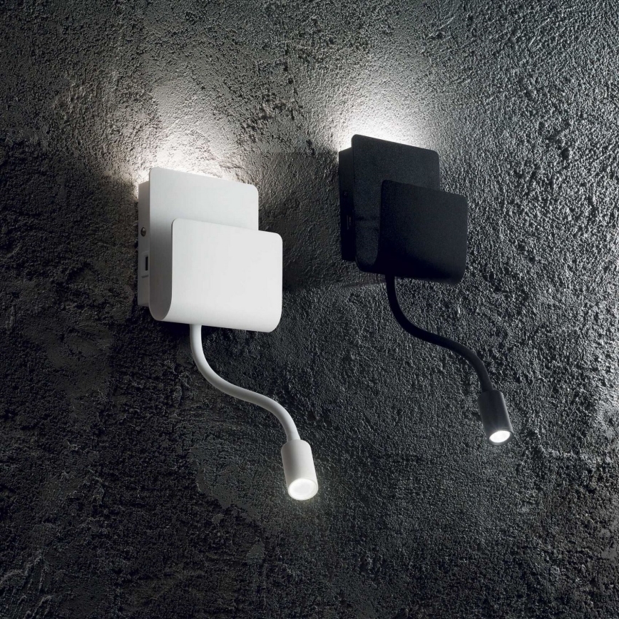 Ideal Lux - LED Zidna reflektorska lampa sa fleksibilnom lampicom PROBE LED/9,5W/230V USB CRI 90 bela