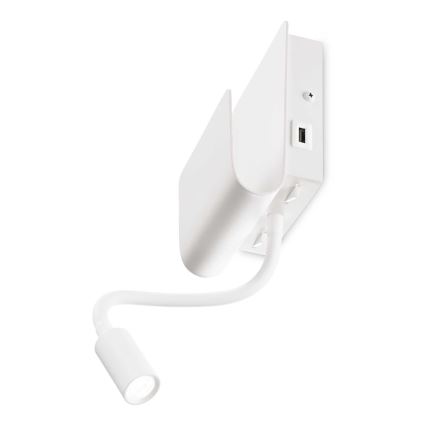 Ideal Lux - LED Zidna reflektorska lampa sa fleksibilnom lampicom PROBE LED/9,5W/230V USB CRI 90 bela